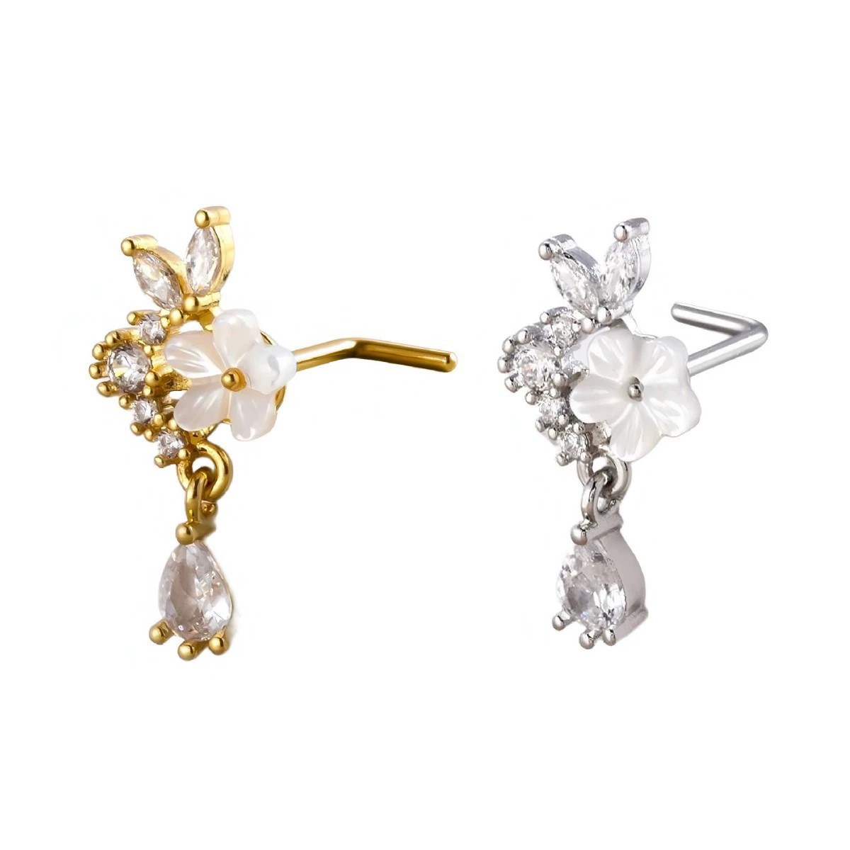 Gold Flower Nose Ring with Dan - Body Jewelry Surgical Steel ulasan dan harga