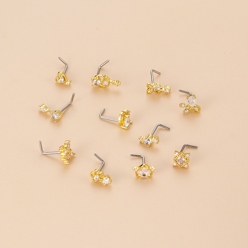 20G L-Shaped Cubic Zircon Nose - Body Jewelry Surgical Steel ulasan dan harga