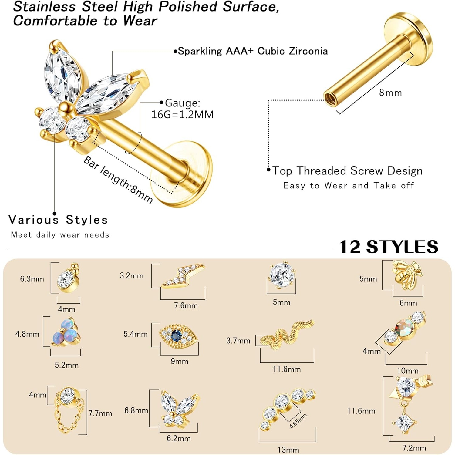 Bobisty 1Pc Cartilage Earrings - Body Jewelry Surgical Steel ulasan dan harga
