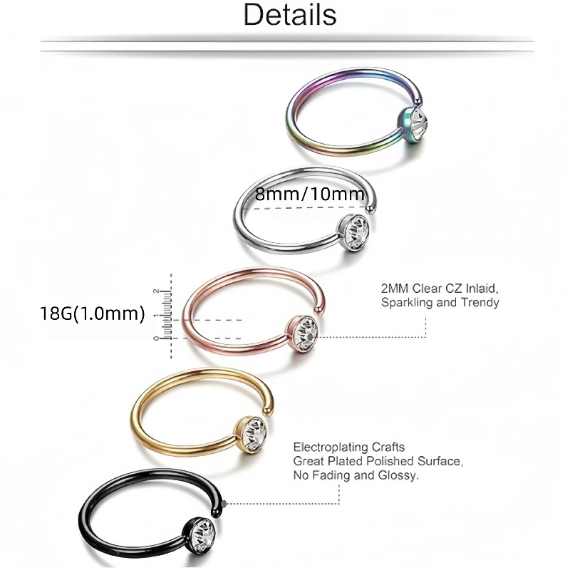 5pcs 18G Nose Rings C-Shaped N - Body Jewelry Surgical Steel ulasan dan harga