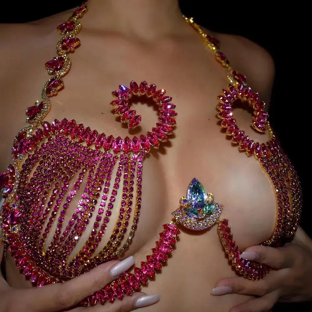 Rave Pink Crystal Chest Bracke - Body Jewelry Retainers ulasan dan harga