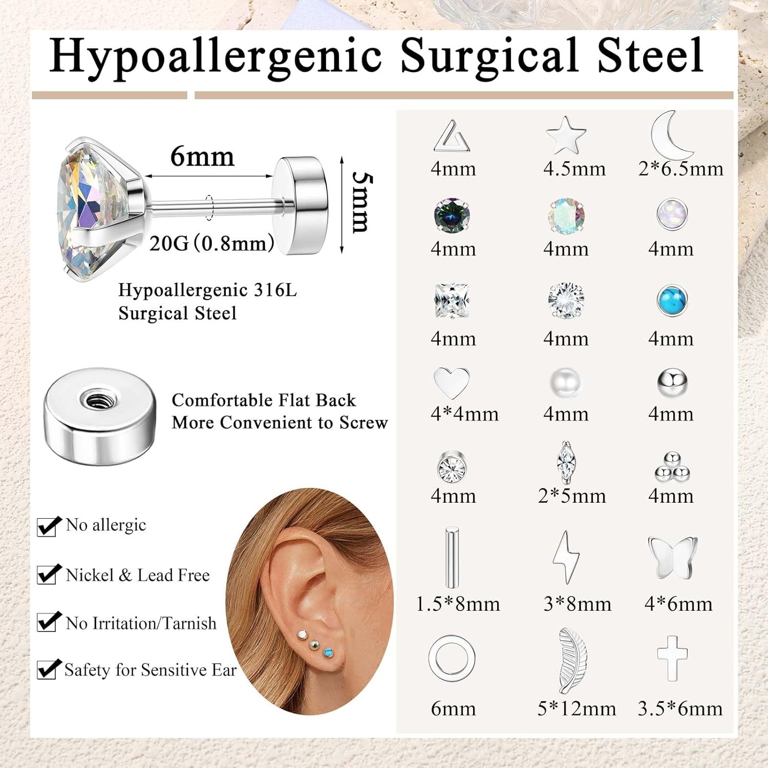 Florideco 1Pair Hypoallergenic - Body Jewelry Surgical Steel ulasan dan harga