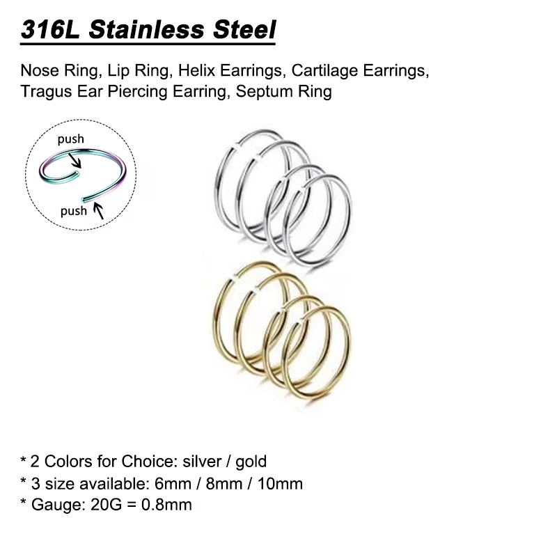 6pcs/lot Hypoallergenic Nose R - Body Jewelry Surgical Steel ulasan dan harga